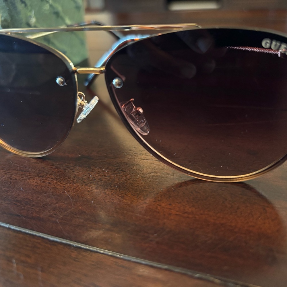 Guess Gold and Black Aviator Sunglasses